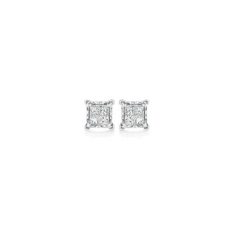 Angus & Coote 9ct two tone gold diamond invisible princess cut stud earrings offer