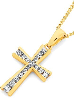 Angus & Coote 9ct gold diamond cross pendant offer