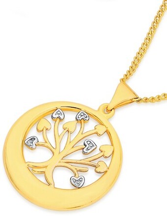 Angus & Coote 9ct gold two tone tree of life pendant offer