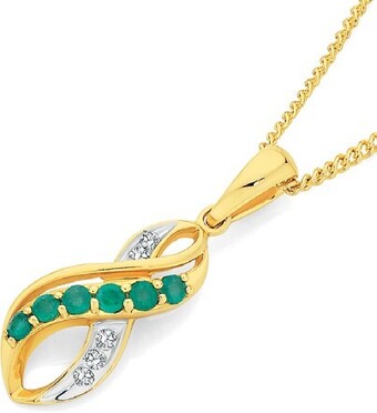 Angus & Coote 9ct gold emerald and diamond infinity swirl pendant offer