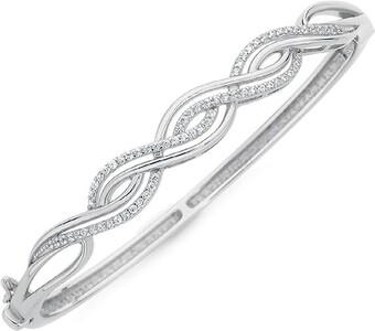 Angus & Coote Sterling silver plain & cubic zirconia twist bangle offer
