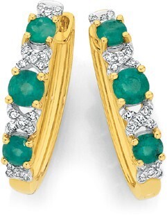 Angus & Coote 9ct gold emerald & diamond kiss huggie earrings offer