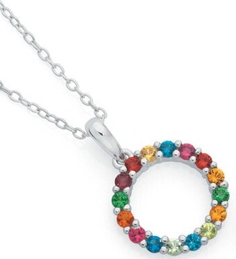 Goldmark Sterling silver small rainbow cubic zirconia circle on bar pendant offer
