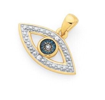Goldmark 9ct gold and blue rhodium diamond evil eye pendant offer