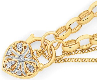 Goldmark 9ct gold 19cm solid belcher diamond padlock bracelet offer