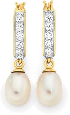 Goldmark 9ct gold cultured freshwater pearl & cubic zirconia hoop earrings offer