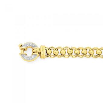 Goldmark 9ct gold 19cm solid rollo diamond-set bolt ring bracelet offer