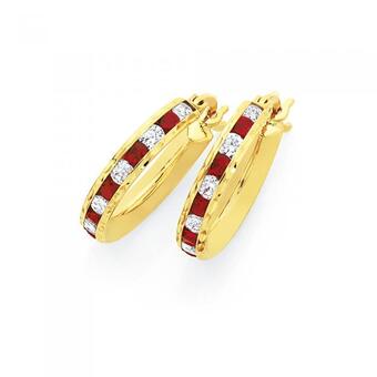 Goldmark 9ct gold created ruby & cubic zirconia hoop earrings offer