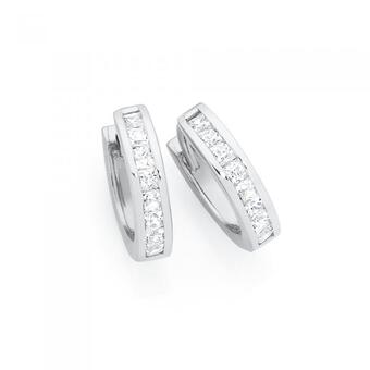 Goldmark Sterling silver cubic zirconia princess cut channel set huggie earrings offer