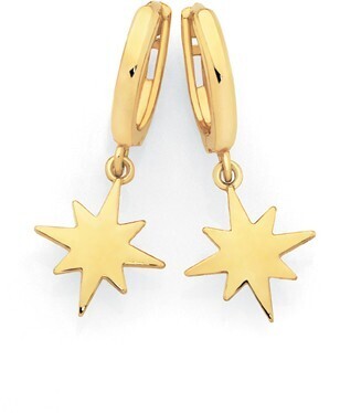 9ct gold starburst huggie drop earrings