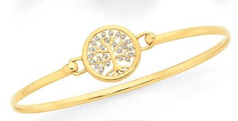 Goldmark 9ct gold two tone 60mm hollow tree of life oval bangle offer