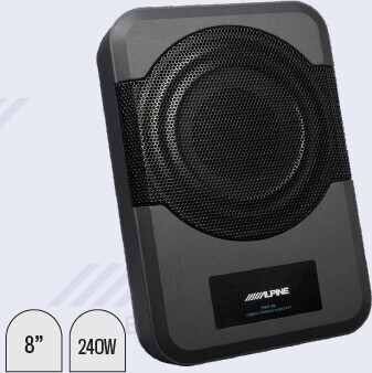 Autobarn Alpine 8” compact hideaway subwoofer with built-in amplifier offer