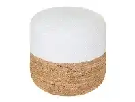 LivingStyles Henri Cotton & Jute Round Ottoman Stool, White offer