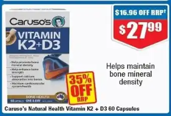Chemist Warehouse Caruso's Natural Health Vitamin K2+D3 60 Capsules offer