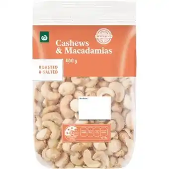 Woolworths Woolworths roasted & salted cashews & macadamias 400g pack – mix of local & imported product offer