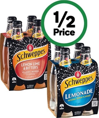 Woolworths Schweppes mixers or mineral water 4 x 300ml offer