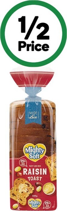 Woolworths Mighty soft raisin toast 600g offer