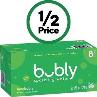 Woolworths Bubly sparkling water 8 x 375ml offer