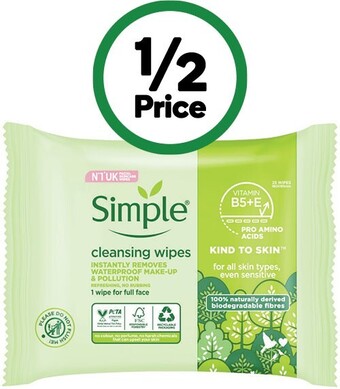 Woolworths Simple biodegradable facial wipes pk 25 offer