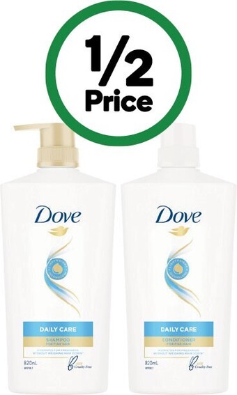 Woolworths Dove shampoo or conditioner 820ml offer