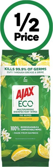 Woolworths Ajax eco antibacterial disinfectant cleaning wipes pk 110 offer