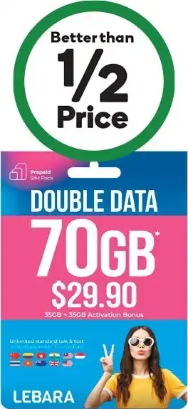 Woolworths Lebara $29.90 starter kit med† offer