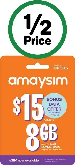 Woolworths Amaysim $15 starter kit‡ offer