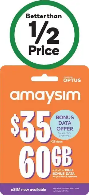 Woolworths Amaysim $35 starter kit‡ offer
