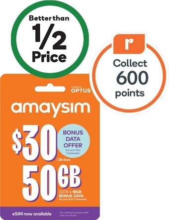Woolworths Amaysim $30 starter kit‡ offer