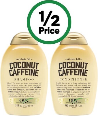 Woolworths Ogx shampoo or conditioner 385ml offer