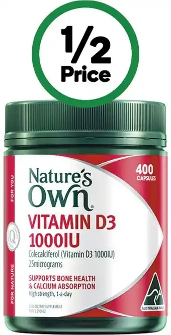 Woolworths Nature’s own vitamin d3 1000iu pk 400~ offer