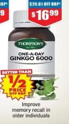 Chemist Warehouse Thompson's One-A-Day St John's Wort Ginkgo 6000 offer