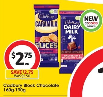 Coles Cadbury Block Chocolate 160g-190g offer
