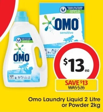 Coles Omo Laundry Liquid 2 Litre or Powder 2kg offer