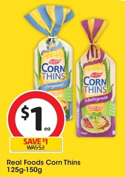 Real Foods Corn Thins 125g150g offer at Coles