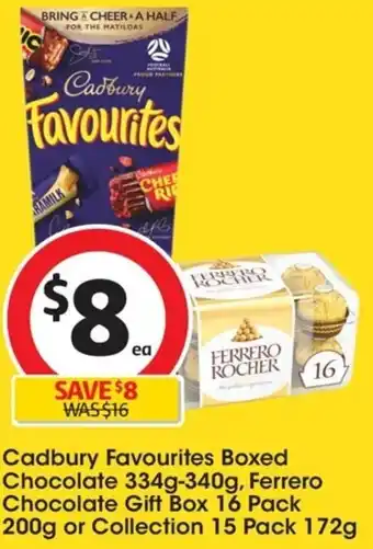 Coles Cadbury Favourites Boxed Chocolate 334g-340g, Ferrero Chocolate Gift Box 16 Pack 200g or Collection 15 Pack 172g offer