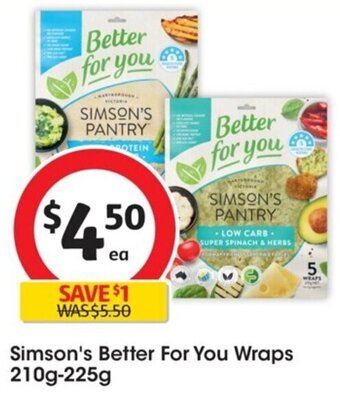 Coles Simson's Better For You Wraps 210g-225g offer