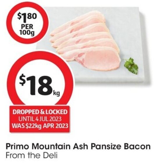 Primo Mountain Ash Pansize Bacon From the Deli offer at Coles