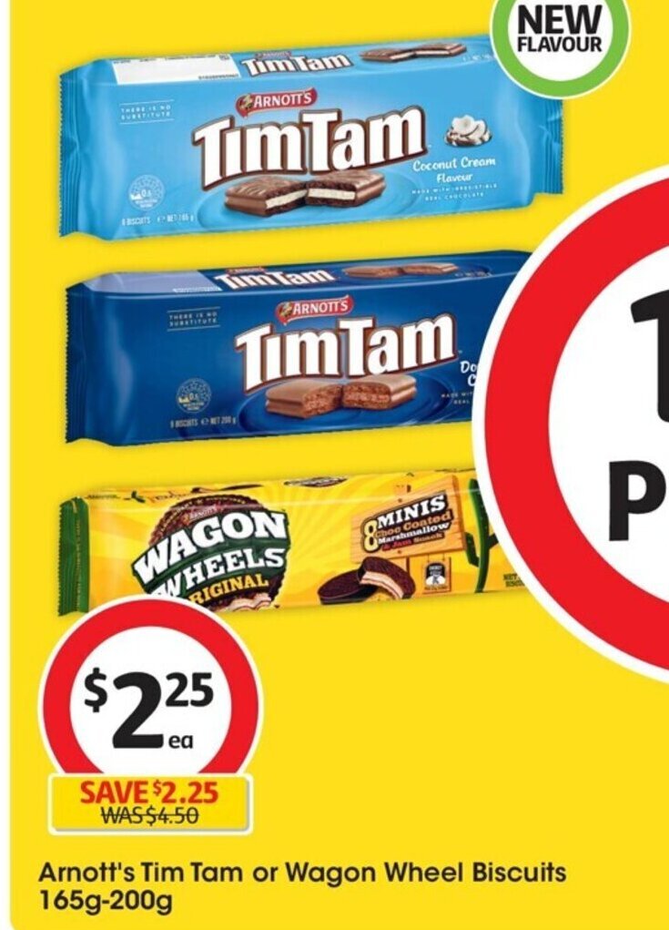 Arnott's Tim Tam or Wagon Wheel Biscuits 165g200g offer at Coles