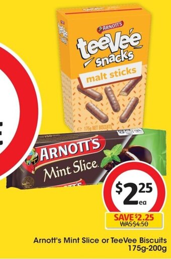Coles Arnott's Mint Slice or TeeVee Biscuits 175g-200g offer
