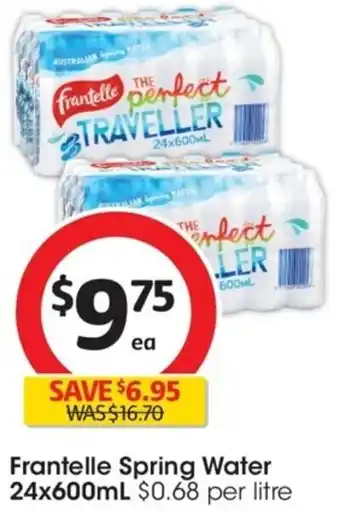 Coles Frantelle Spring Water 24x600mL $0.68 per litre offer