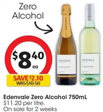 Coles EdEdenvale Zero Alcohol 750mL $11.20 per litre. On sale for 2 weeks offer