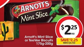 Coles Arnott's Mint Slice or TeeVee Biscuits 175g-200g offer