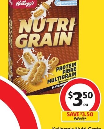 Coles Kellogg's Nutri Grain 290g $1.21 per 100g offer