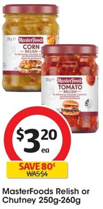 Coles MasterFoods Relish or Chutney 250g-260g offer