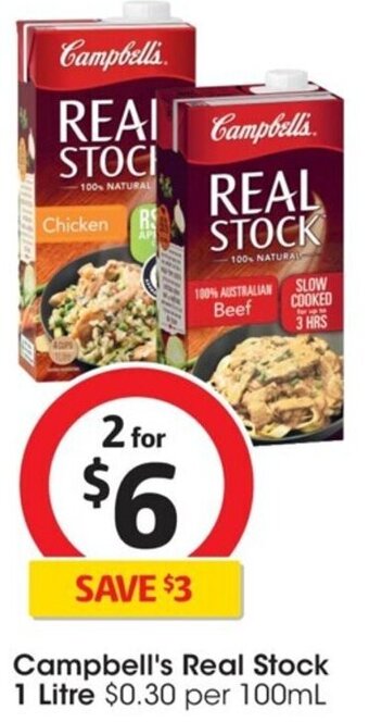 Coles Campbell's Real Stock 1 Litre $0.30 per 100mL offer