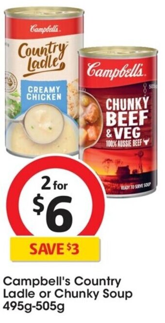 Coles Campbell's Country Ladle or Chunky Soup 495g-505g offer