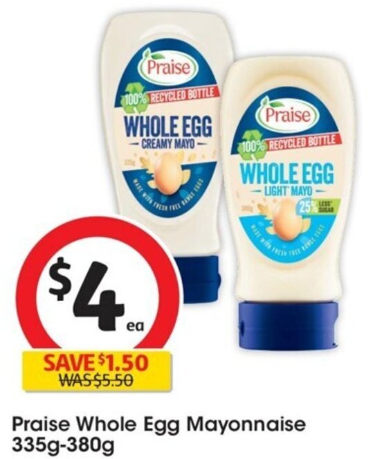 Praise Whole Egg Mayonnaise 335g380g offer at Coles