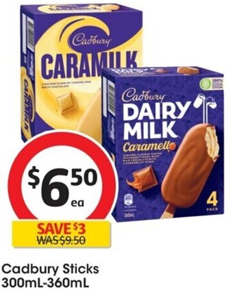 Coles Cadbury Sticks 300mL-360mL offer