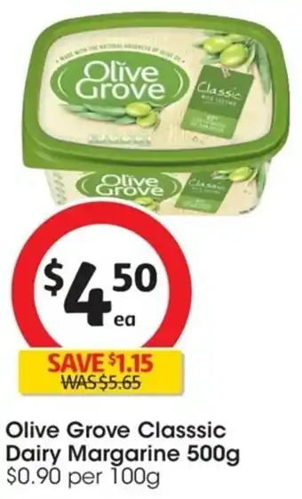 Coles Olive Grove Classsic Dairy Margarine 500g $0.90 per 100g offer